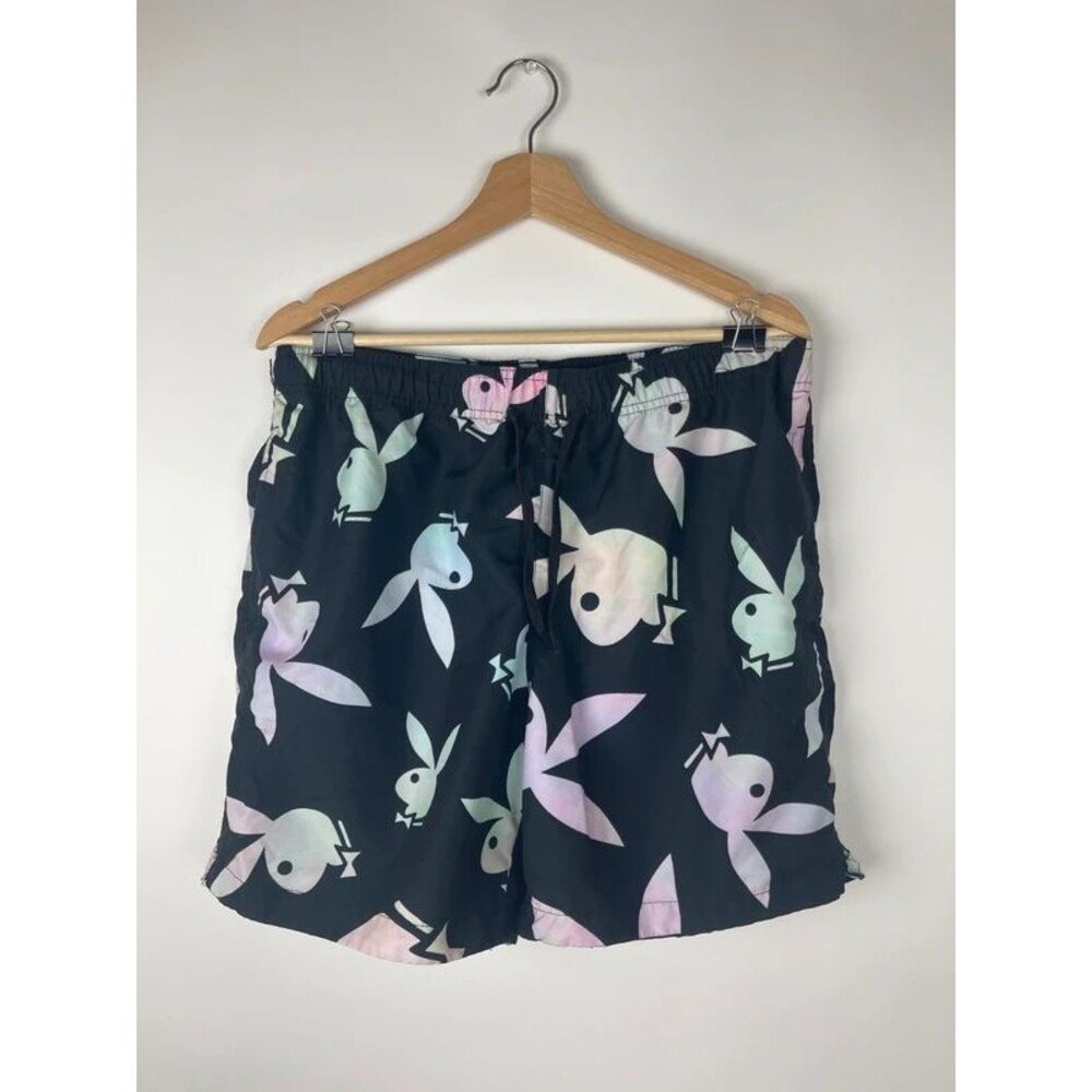 Playboy by PacSun Bunny Print Swim Trunks Black Pastel Men's Large